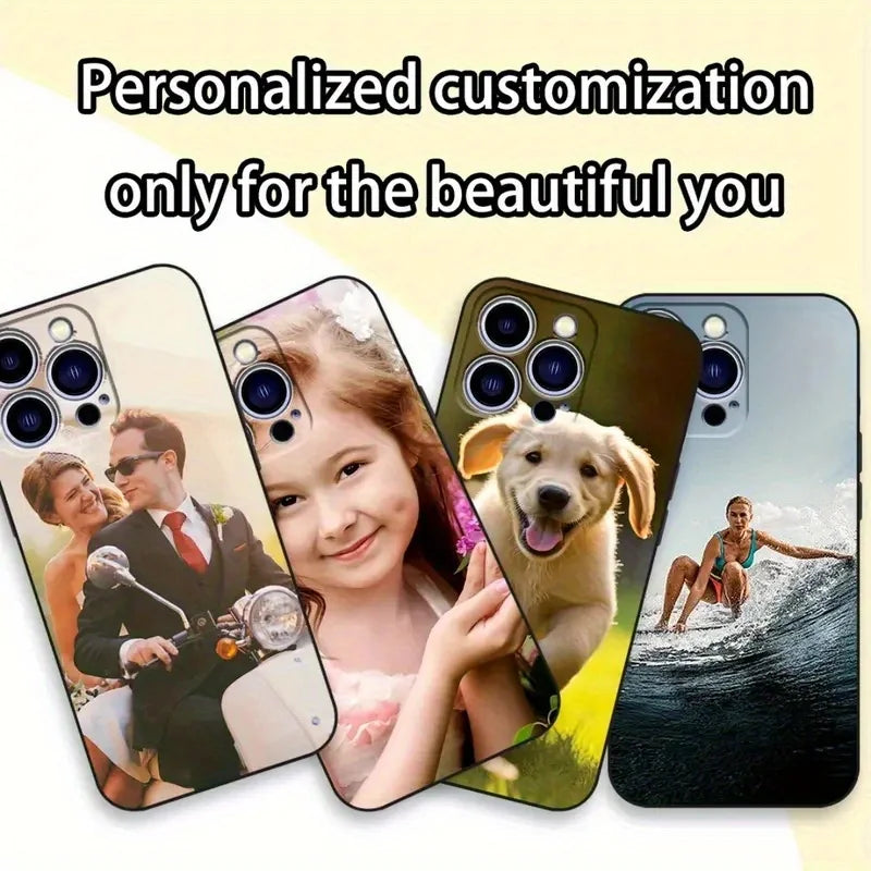 Personalized Phone Cover for iPhone 16 Pro Max 16E 15 Plus 14 12, 13 11 Durable Scratch-Proof Your Custom Image on a Black Case.