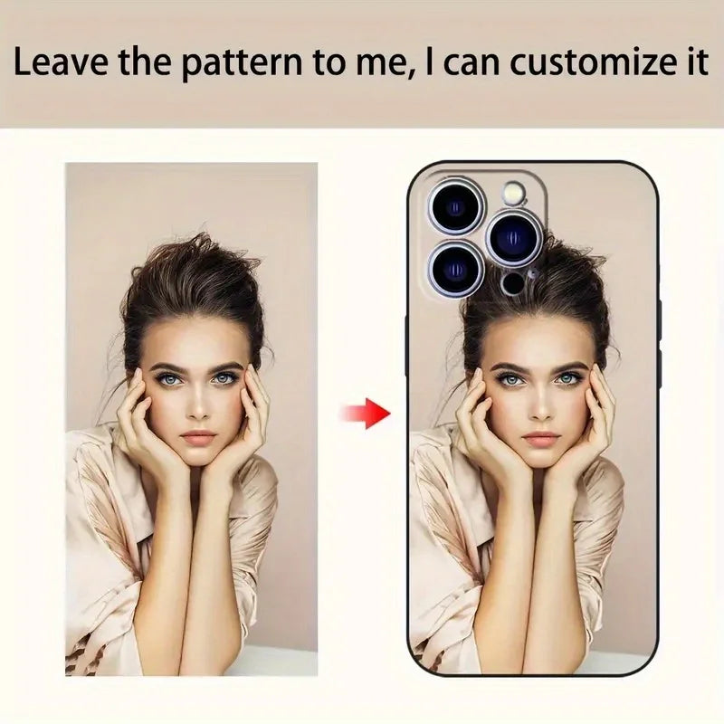 Personalized Phone Cover for iPhone 16 Pro Max 16E 15 Plus 14 12, 13 11 Durable Scratch-Proof Your Custom Image on a Black Case.