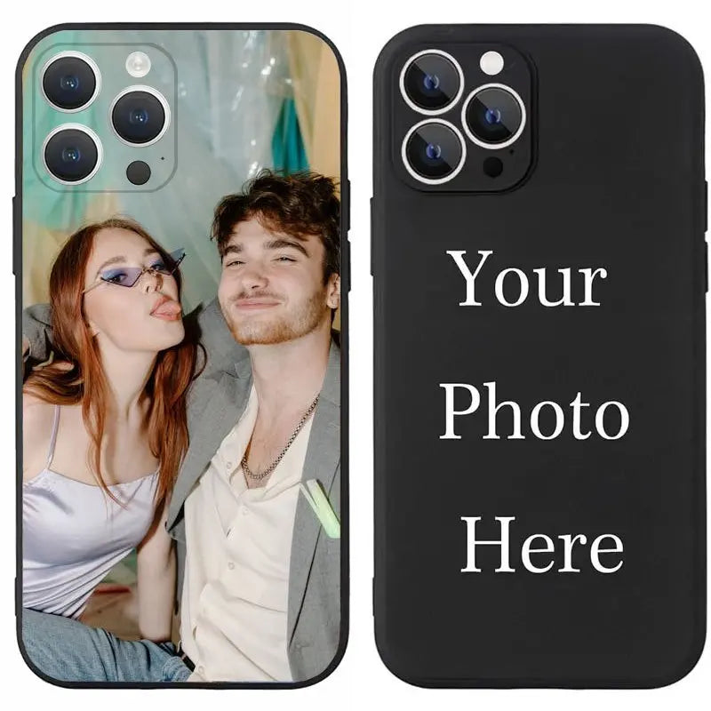 Personalized Phone Cover for iPhone 16 Pro Max 16E 15 Plus 14 12, 13 11 Durable Scratch-Proof Your Custom Image on a Black Case.