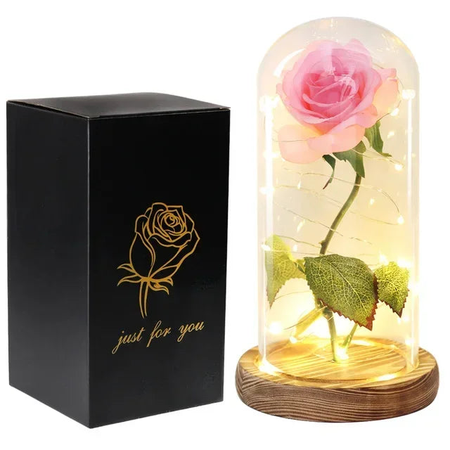 Acrylic Dome Eternal Rose Artificial Flowers Beauty and The Beast Inspired Gift for Valentine Wedding Birthday Home Decor