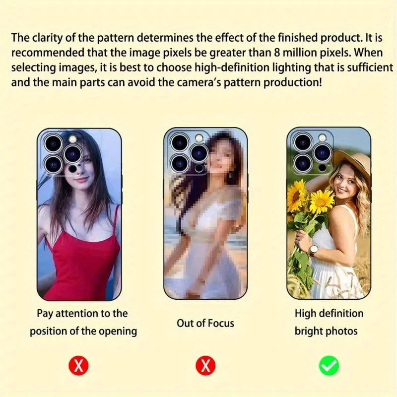 Personalized Phone Cover for iPhone 16 Pro Max 16E 15 Plus 14 12, 13 11 Durable Scratch-Proof Your Custom Image on a Black Case.